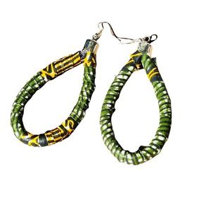 African handmade Kitenge tear drop earrings. Benefits Charity